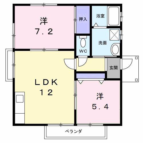 メゾンみやびD(2LDK/1階)の間取り写真