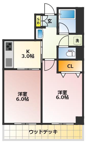 アビタシオン桜台(2K/1階)の間取り写真