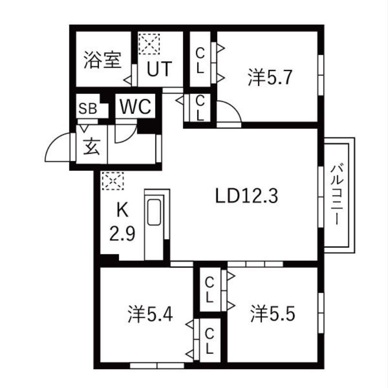 グランディール琴似(3LDK/4階)の間取り写真