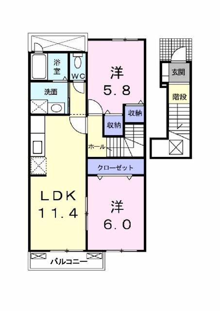 ヴァンベール(2LDK/2階)の間取り写真