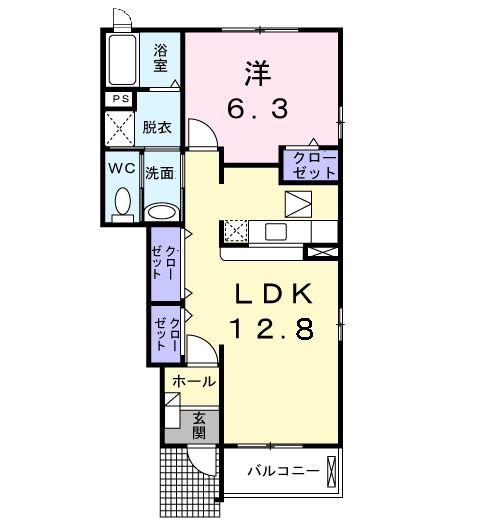 エレガンシアB棟(1LDK/1階)の間取り写真