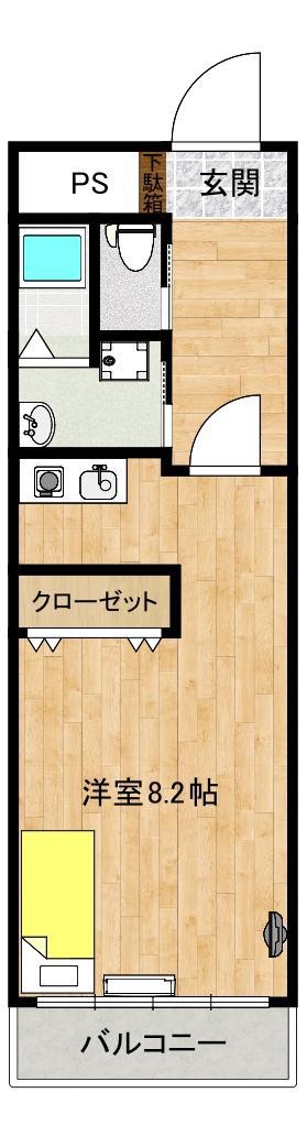 ヒルサイド露越(1K/1階)の間取り写真