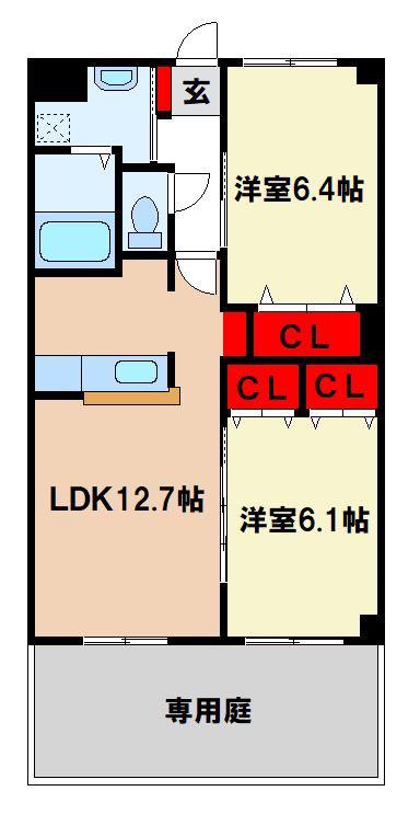 コア・やすのIII(2LDK/1階)の間取り写真