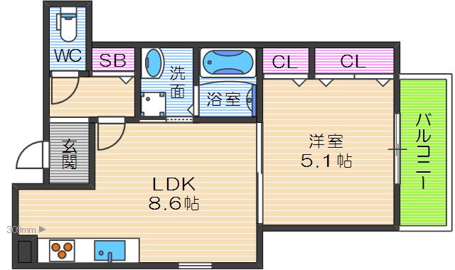 クリエオーレ東住吉II(1LDK/2階)の間取り写真