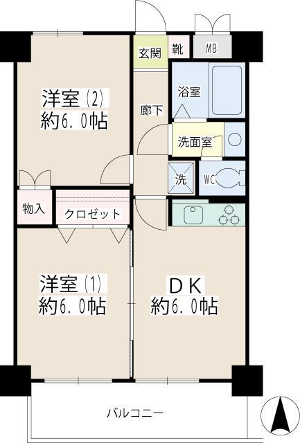 大口増田ビル(2DK/2階)の間取り写真