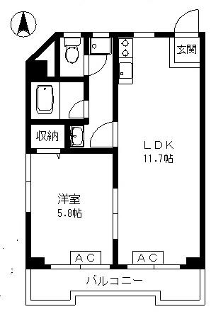 こがねマンション(1LDK/4階)の間取り写真