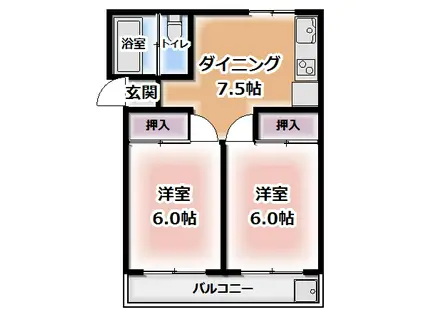 サニーホーム(2DK/3階)の間取り写真