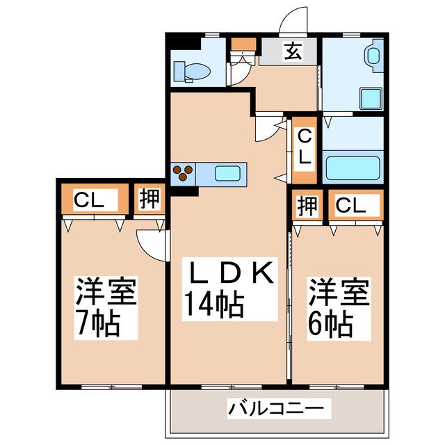 ラ・メール月出(2LDK/2階)の間取り写真