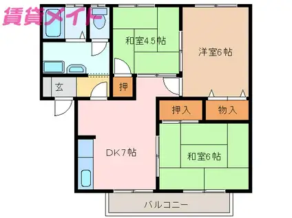 アビタシオン シードI(3DK/1階)の間取り写真