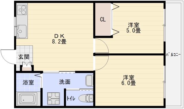 ALIVIO柏原(2DK/4階)の間取り写真