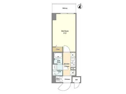 LIME RESIDENCE HIRATSUKA ウエスト(1K/8階)の間取り写真