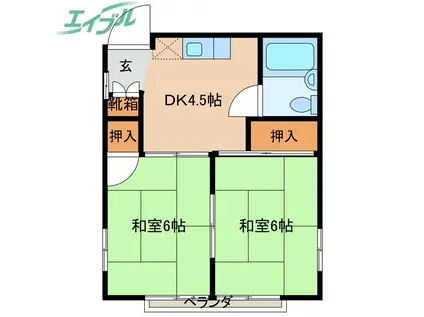 ときわ2丁目ハイツ(2DK/2階)の間取り写真