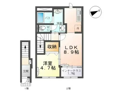 仙台市地下鉄東西線 薬師堂駅(宮城) 徒歩11分 2階建 築1年(1LDK/2階)の間取り写真