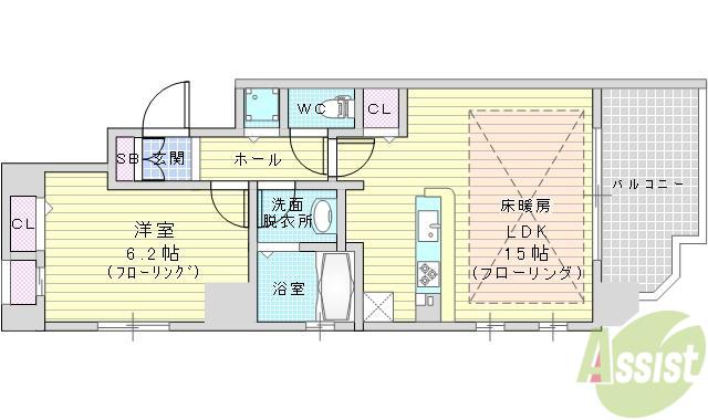 ベルファース緑地公園(1LDK/7階)の間取り写真