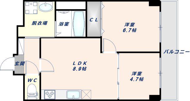 リアライズ今里南(2LDK/2階)の間取り写真