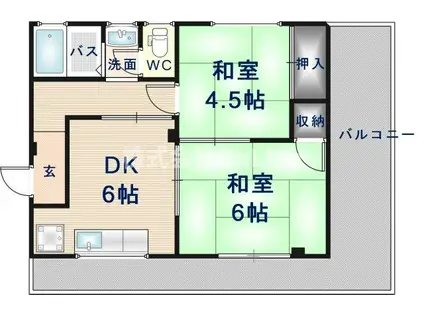 レジェンド八戸ノ里(2DK/2階)の間取り写真