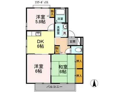 メゾンドヴェール和幸A棟(3DK/2階)の間取り写真