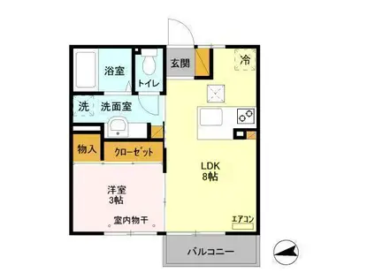 ラ・パルムドール(1LDK/1階)の間取り写真