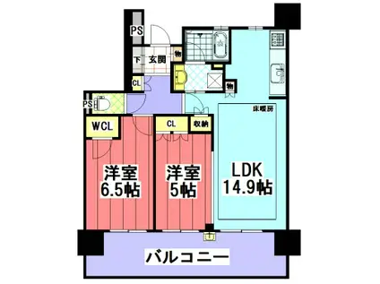 ヴィー・クオレレジデンス名古屋駅(2LDK/2階)の間取り写真