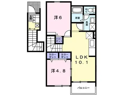 マーベラスコートSC棟(2LDK/2階)の間取り写真