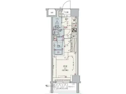 リヴシティ世田谷上馬(1K/6階)の間取り写真