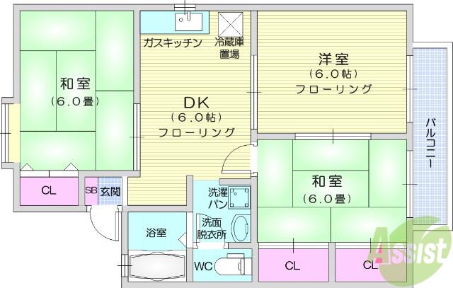 セジュール雷Ⅰ(3DK/1階)の間取り写真