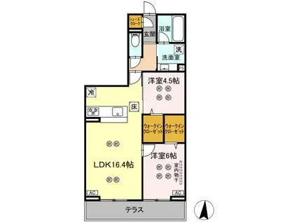 ローテ ベルク(2LDK/1階)の間取り写真