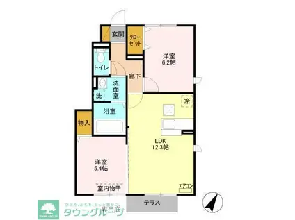 オリオンクレストABC(2LDK/1階)の間取り写真