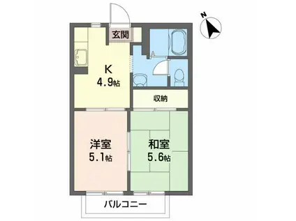 リーデンス徒之町(2K/1階)の間取り写真