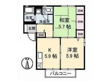 さくらA棟(2K/2階)の間取り写真