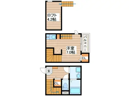 LES SAISON新田(1K/1階)の間取り写真
