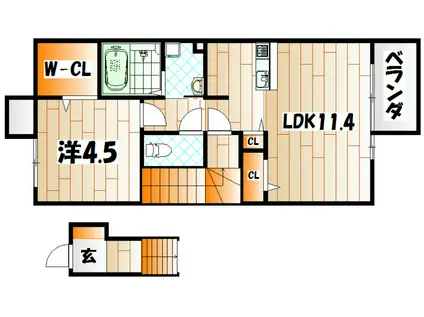 エスポワール泉台(1LDK/2階)の間取り写真