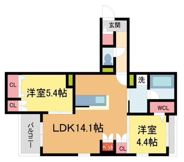 LA VITA西宮北口(2LDK/2階)の間取り写真