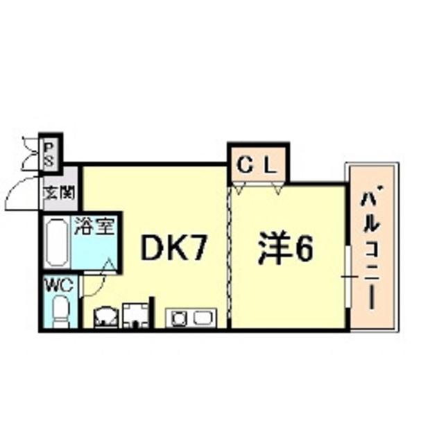 メニーローザ甲東園(1DK/1階)の間取り写真