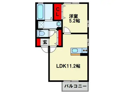 ボヌールアンドゥロワB(1LDK/2階)の間取り写真