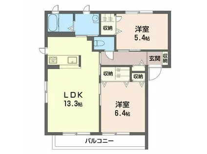 サジテール小倉台C棟(2LDK/1階)の間取り写真