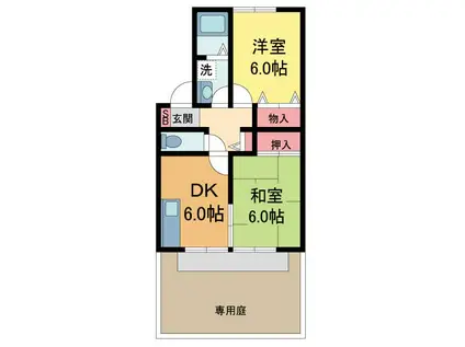 LEVANTE夙川(2DK/1階)の間取り写真