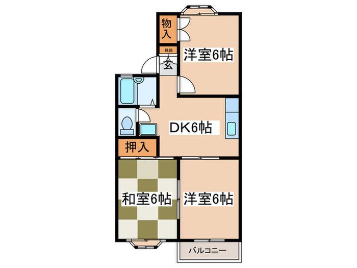 ヴィラ竹林2(3DK/2階)の間取り写真