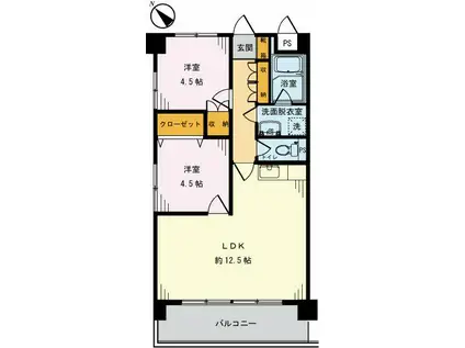 アルデール枡形(2LDK/1階)の間取り写真