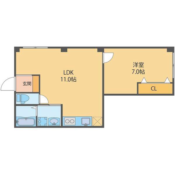 ブルーム楽音寺(1LDK/1階)の間取り写真