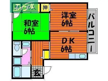 ディアコートLOVEII(2DK/2階)の間取り写真