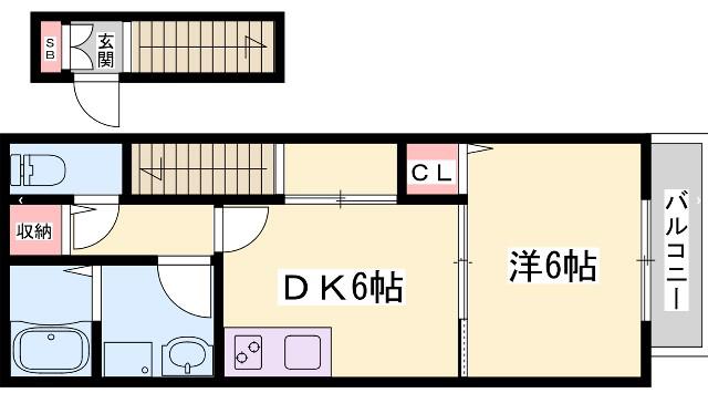 SENSE三木本町(1DK/2階)の間取り写真