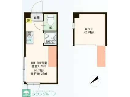 ハーモニーテラス下高井戸V(ワンルーム/1階)の間取り写真