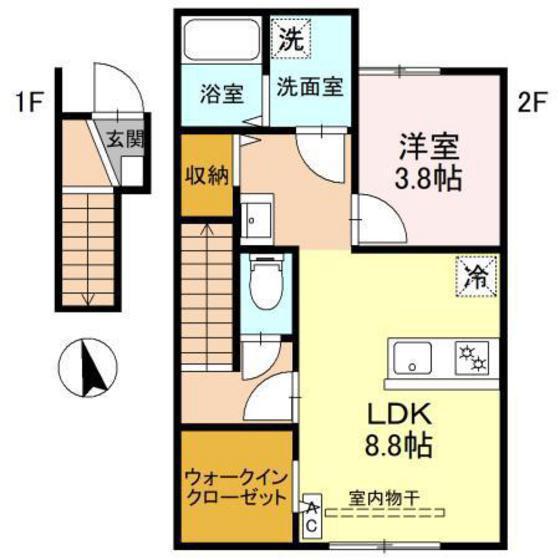 RELUXIA(1LDK/2階)の間取り写真