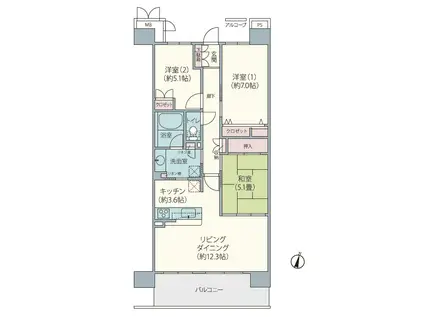 ビオ・ウイング ユーカリが丘(3LDK/3階)の間取り写真