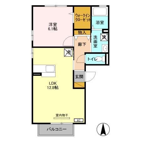 ルピナスコートC棟(1LDK/2階)の間取り写真