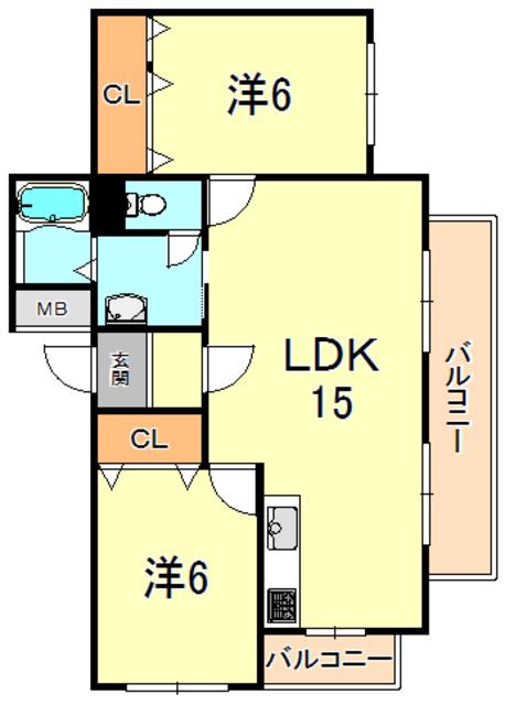 サンシャイン春日(2LDK/2階)の間取り写真