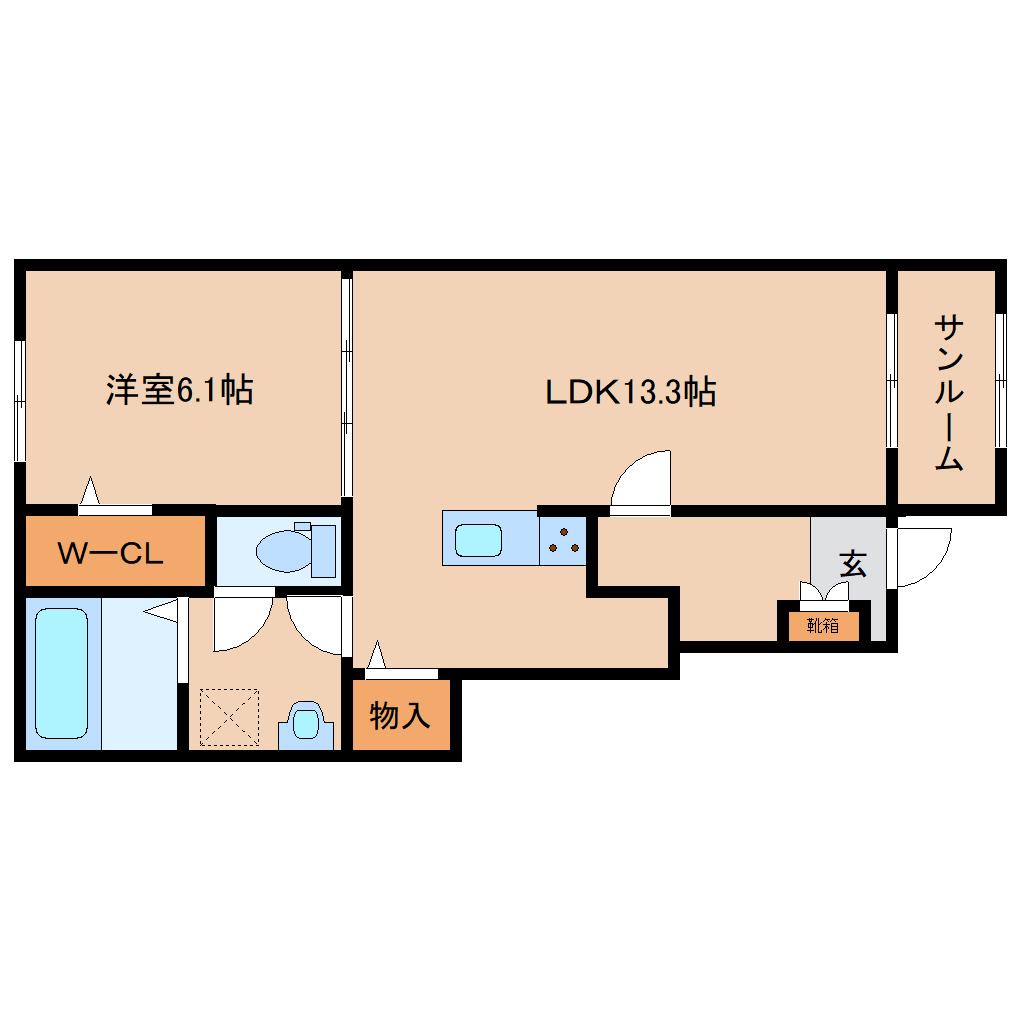 セレノ生駒II(1LDK/1階)の間取り写真