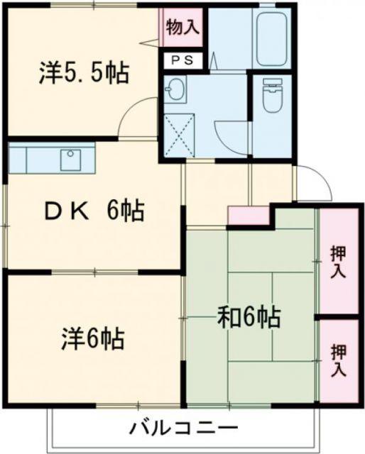 メゾンドール小森野B棟(3DK/1階)の間取り写真
