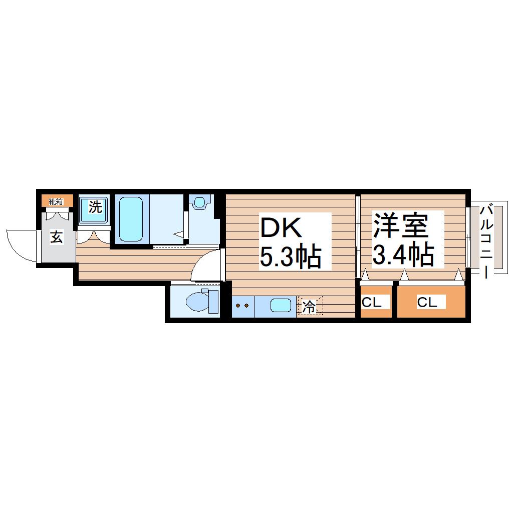 ESCONDITE川内A棟(1DK/1階)の間取り写真